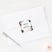 Burgundy Navy Blush Floral Geometric Wedding Vierkante Sticker (Envelop)