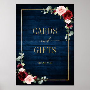 Burgundy Navy Blush Floral Gold Cards en Gifts Po Poster