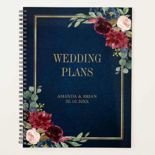 Burgundy Navy Blush Floral Gold Geometric Wedding Planner (Voorkant)
