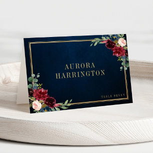 Burgundy Navy Blush Floral Gold Mariage Carte Plac
