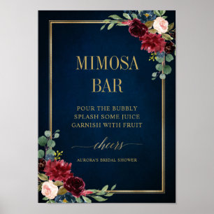 Burgundy Navy Blush Floral Gold Mimosa Bar Poster