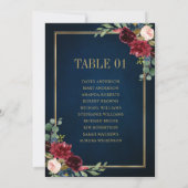 Burgundy Navy Blush Floral Gold Seating Chart Card Kaart (Achterkant)