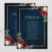 Burgundy Navy Blush Floral Gold Seating Chart Card Kaart (Voorkant / Achterkant)
