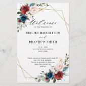 Burgundy Navy Blush Floral Gold Wedding Programme (Devant)