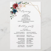 Burgundy Navy Blush Floral Gold Wedding Programme (Dos)