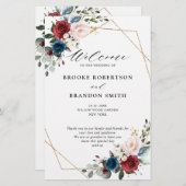 Burgundy Navy Blush Floral Gold Wedding Programme (Devant / Derrière)