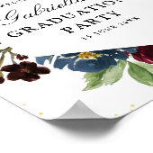 Burgundy navy & blush floral graduparty sign poster (Hoek)