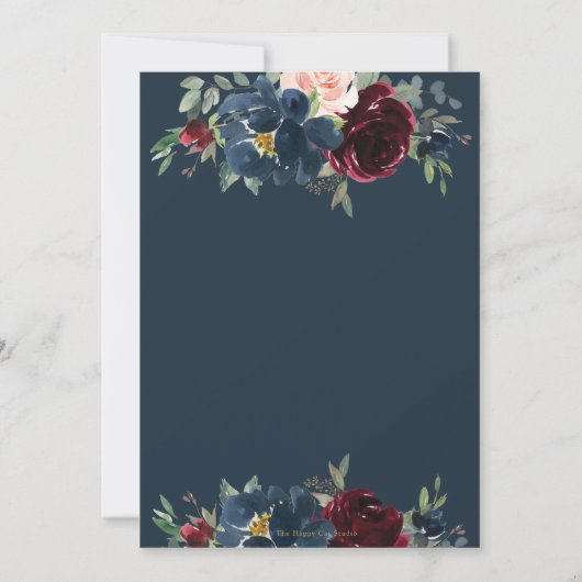 Burgundy Navy Blush Floral Wedding Save the Date Kaart (Achterkant)