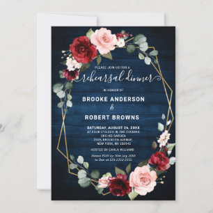 Burgundy Navy Blush Geometric Rehearsal Dinner Kaart