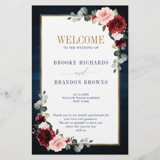 Burgundy Navy Blush Geometric Wedding Program (Voorkant)