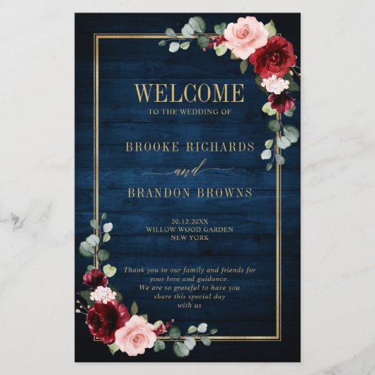 Burgundy Navy Blush Geometric Wedding Program (Voorkant)