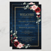 Burgundy Navy Blush Geometric Wedding Program (Voorkant / Achterkant)