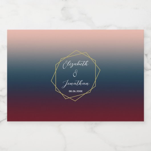Burgundy Navy Blush Ombre Geometric Wedding Likeurfles Etiket (Enkel label)