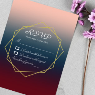Burgundy Navy Blush Ombre Geometrische Trouw RSVP Kaartje