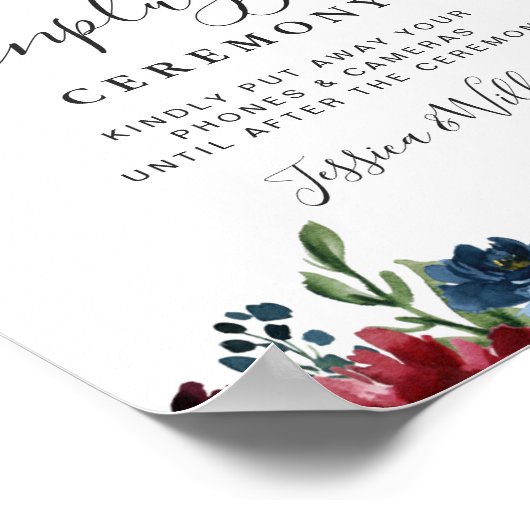 Burgundy Navy Blush Ongestopte Trouwceremonie Poster (Hoek)