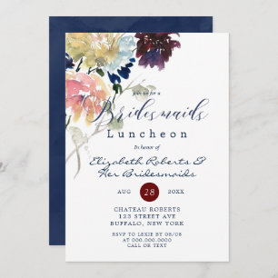 Burgundy Navy Blush Peony Bridesmaids Luncheon