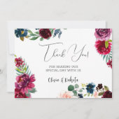 Burgundy Navy Blush Peony Mariage Merci Cartes (Devant)