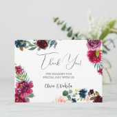 Burgundy Navy Blush Peony Mariage Merci Cartes (Debout devant)
