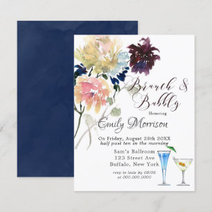 Burgundy Navy Blush Pink Peony Brunch & Bubble Inv Kaart