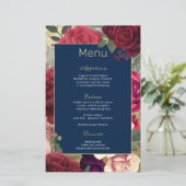 Burgundy Navy Blush Wedding Menu l Red Roses (Staand voorkant)