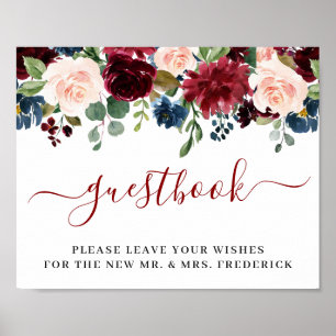 Burgundy Navy Blush Wedding Sign Our Guestbook Poster