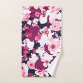 Burgundy Navy Blush White Modern Floral Pattern Bad Handdoek (Handdoek)