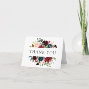 Burgundy Navy en Blush Bloemige Dankjewel Bedankkaart