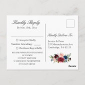 Burgundy Navy Eucalyptus Rozen Weddenschap RSVP Briefkaart (Achterkant)