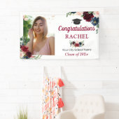 Burgundy Navy Floral Afstuderen Graduation Party Spandoek (Insitu)