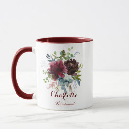 Burgundy Navy Floral Bridesmaid Gift Mok