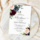Burgundy & Navy Floral Dedication Invitation Kaart