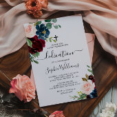 Burgundy & Navy Floral Dedication Invitation Kaart