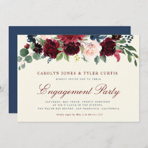 burgundy navy floral engagement uitnodiging