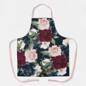 Burgundy & Navy Floral Pattern Monogram Navy Schort (Voorkant)