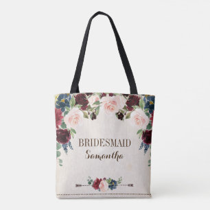 Burgundy Navy Floral Rustic Boho Country Weddensch Draagtas