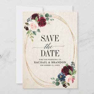 Burgundy Navy Floral Rustic Boho Country Weddensch Save The Date