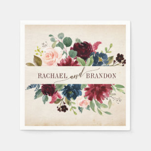 Burgundy Navy Floral Rustic Boho Country Weddensch Servet