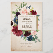 Burgundy Navy Floral Rustic Boho Wedding Programme (Voorkant)