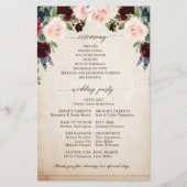 Burgundy Navy Floral Rustic Boho Wedding Programme (Achterkant)