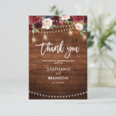 Burgundy Navy Floral Rustic String Light Wedding Bedankkaart (Staand voorkant)