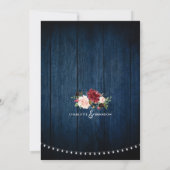 Burgundy Navy Floral Rustic String Light Wedding Kaart (Achterkant)