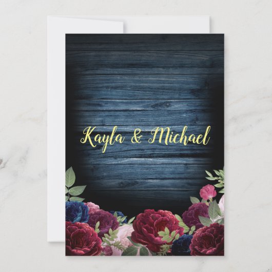 Burgundy & Navy Floral Rustic Wedding Invitation (Dos)