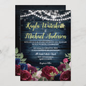 Burgundy & Navy Floral Rustic Wedding Invitation (Devant / Derrière)