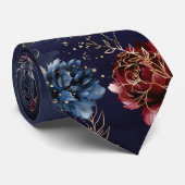 Burgundy Navy Floral Symphony Mariage Cravate (Roulé)