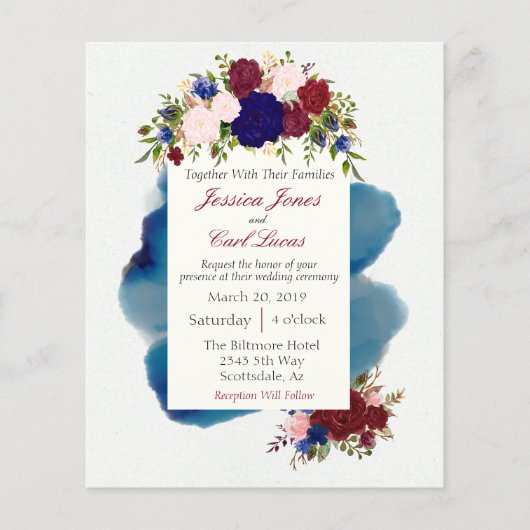 Burgundy Navy Floral Waterverf Wedding (Voorkant)