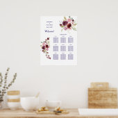 Burgundy Navy Floral Wedding Dinner Seating Chart Poster (Keuken)
