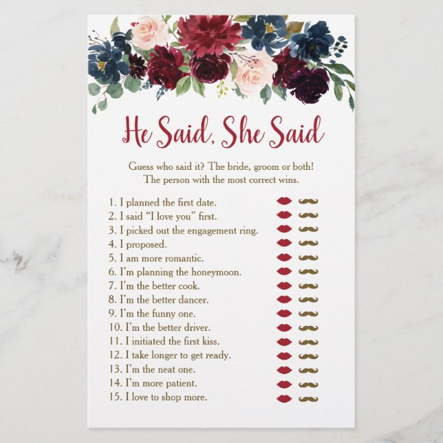 Burgundy & Navy Floral zei dat ze Game zei (Voorkant)