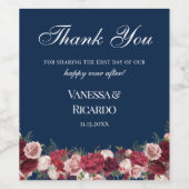 Burgundy Navy Mariage bleu Merci Étiquette à vin (Étiquettes simples)