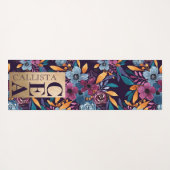 Burgundy Navy Mustard Waterverf Flowers Monogram Yogamat (Achterkant (horizontaal))