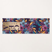 Burgundy Navy Mustard Waterverf Flowers Monogram Yogamat (Voorkant (horizontaal))